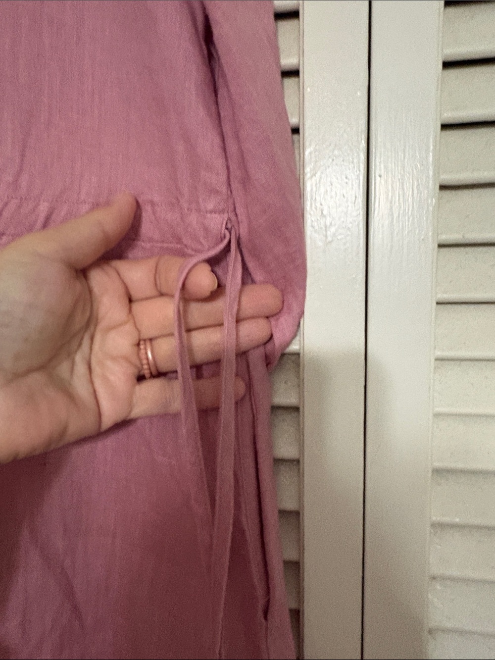 LINTICO 100% Linen A-Line Drawstring Waist Midi Dress Pastel Pink Size L - Picture 4 of 4